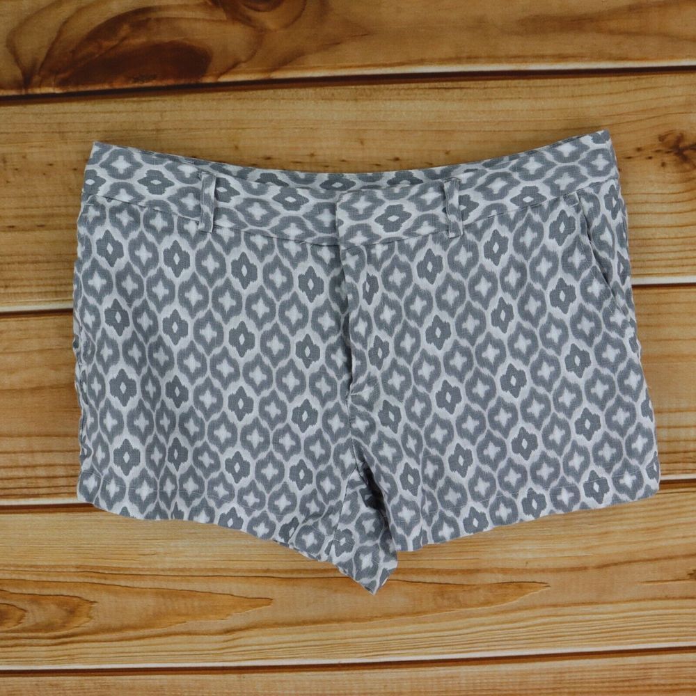 Cynthia Rowley Casual Shorts 100% LINEN Womens Sz 4 Gray White Geometric Pockets